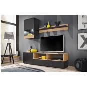 Dusine - ensemble meuble tv nano noir mat et bois artisana 175 cm