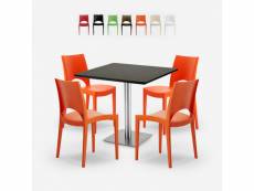 Ensemble table noir 90x90cm horeca 4 chaises polypropylène