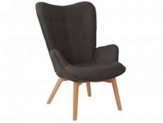 Fauteuil lounge dana en tissu i chaise fauteuil pour salon ou salle a manger i piètement en bois i design scandinave gris foncé 309557