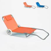 Lit de plage pliant bain de soleil transat piscine portable roues Banana | Orange