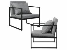 Lot de 2 fauteuils design de salon avec accoudoirs siège et dossier rembourré armature solide housse en polyester 70 x 60 x 60 gris helloshop26 03_000