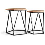 Lot de 2 tables basses Tables basses Geometric Design bois de cèdre fer forgé fer forgé salon industriel moderne