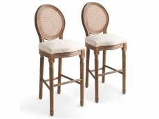 Lot de deux tabourets de bar design chaise siège rotin blanc crème helloshop26 1202150