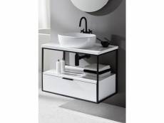 Meuble de salle de bain avec 1 tiroir suspendu blanc brillant + vasque à poser - longueur 80 x hauteur 54 x profondeur 45,5 cm
