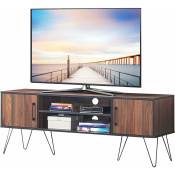 Meuble tv avec 2 Compartiments et 2 étagères Ouvertes, Support tv avec Trou des Câbles et étagère Réglable, Table tv Multifonctionnelle, pour tv