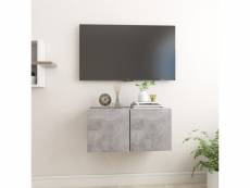 Meuble tv de qualité suspendu gris béton 60x30x30