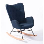 MEUBLES COSY Fauteuil à Bascule Chaise Loisir et Repos style Rocking chair - Style Scandinave - Tissu Bleu foncé - Pieds en véritable bois de hêtre