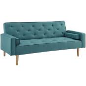 Mobilier Deco - juliette - Canapé clic clac en tissu bleu avec pieds en bois