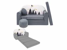 Nino canapé convertible lit pour enfant avec pouf et coussin oeko-tex montagnes gris