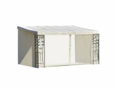 Pergola adossable dim. 4l x 3l x 2,7h m pavillon de jardin toile polyester haute densité moustiquaires crème structure métal époxy gris