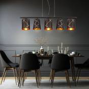 Suspension table à manger suspension or noir 5 flammes lampe de salle à manger E14 lampe de salon suspendue moderne, avec des lignes décoratives