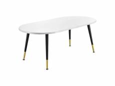 Table basse design élégant pour salon table avec pieds solides mdf métal revêtu par poudre 47 x 120 x 60 cm effet chêne blanc mat laqué noir laiton he