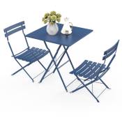 Table bistrot de jardin et 2 chaises acier bleu cactus