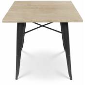 Table Noire carrée Style Industriel métal et Bois Clair Naturel modèle Factory loft - Kosmi