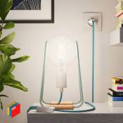Taché Metal, lampe de table avec câble textile, interrupteur et fiche bipolaire Sans ampoule - Blanc Bleu ciel avec câble Turquoise - Sans ampoule