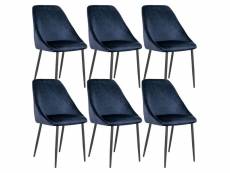 Tinto - lot de 6 chaises velours bleu et pieds acier