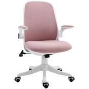 Vinsetto - Chaise de bureau tissu lin hauteur réglable pivotante 360° accoudoirs relevables support lombaires réglable rose - Rose