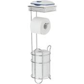 Wenko - Serviteur wc 3en1 rack Dérouleur papier toilette sur pied avec étagère de rangement et range papier toilette, en métal, dim 15x18x59 cm,