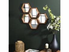 Alida - miroir 's' marron structure bois teck recyclé forme hexagone