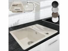 Aquamarin® évier en granit - avec 1 bac et égouttoir, kit de vidange, 56.9 x 44.9 cm, à encastrer ou sous plan, beige - évier de cuisine, équipement d