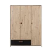 Armoire 3 portes 1 tiroir en bois imitation chêne