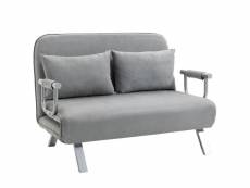 Canapé-lit canapé convertible 2 places déhoussable grand confort 2 coussins fournis pieds accoudoirs métal suède gris clair