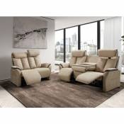 Canapé relaxation électrique en nubuck beige Kondort - 1, 2 ou 3 places-Nombre de place(s) 2 places fixe