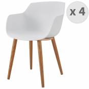 Chaise scandinave blanc pied métal effet bois (x4)