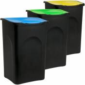 Deuba - Lot de 3 Poubelles de recyclage Couvercle 3 couleurs 50 Litres