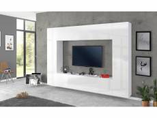 Élément mural de salon, fabriqué en italie, base de meuble tv et éléments hauts et étagères, ensemble de salon moderne, 260x30h180 cm, couleur blanc b