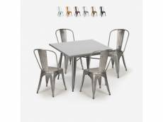 Ensemble 4 chaises vintage style tolix table 80x80cm industriel cuisine bistrot state