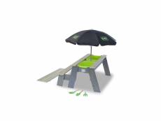Exit aksent table à sable, eau et pique-nique +1 banc + parasol + outils jardin 52.05.08.45