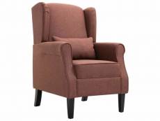 Fauteuil chaise siège lounge design club sofa salon marron tissu helloshop26 1102205par3