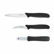 Fiskars Set d'épluchage, 3 pièces, Couteau à éplucher (lame de 11 cm), Couteau à Légumes (lame de 7 cm), Économe/Éplucheur (lame de 7 cm), acier inoxy