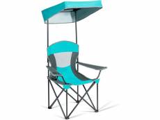 Giantex chaise de camping pliante avec pare-soleil réglable porte-gobelet accoudoirs et sac poratble charge 150 kg pour plage pêche turquoise