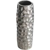 Grand Vase à Fleurs Moderne Fait à la Main Métal Aluminium Argenté Calakmul