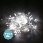 Guirlande Lumineuse 12M Intérieur et Extérieur 100 LEDs Blanc Froid - Guirlande Lumineuse Sapin Cable Transparent avec 8 Modes et Télécommande dont