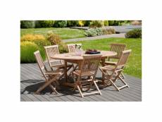 Harris - salon de jardin en bois teck 4/6 pers - ensemble de jardin - 1 table ovale extensible 120/180*90 cm et 6 chaises