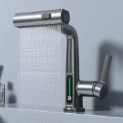 Heytea - Robinet de salle de bain avec affichage de la température led, robinet de salle de bain relevable avec pulvérisateur extractible, robinet de
