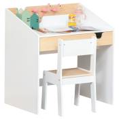 HOMCOM Bureau et chaise pour enfants 2 pièces style scandinave avec tiroir et compartiment de rangement