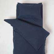 Homescapes - Parure de lit enfant en lin lavé Bleu marine, 120 x 150 cm - Bleu Marine