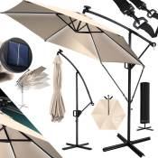 KESSER® Parapluie LED Solaire + Couverture avec manivelle Protection UV Aluminium avec interrupteur marche/arrêt Hydrofuge - Parasol 350cm / Beige