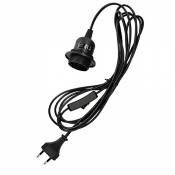 kwmobile Douille E27 avec fil - Support de lampe pour ampoule avec bague de fixation cordon prise électrique et interrupteur - Câble noir 3,5m