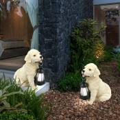 Lampe solaire, lampe solaire, lampe d'extérieur, lampe de jardin, chien, batterie étanche IP44, figurine de chien avec lanterne, blanc beige, 1x led