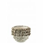 Lana Deco - Cache-pot rond en céramique grise et motif de fleurs 17x12 - gris
