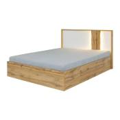 Lit adulte design wood 180 x 200 cm + led dans la tête de lit. Meuble design idéal pour votre chambre. - Marron - Bois