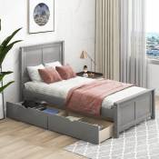 Lit simple 90x200 cm 2 tiroirs cadre de lit avec rangement