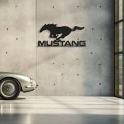 Logo - mustang - décoration murale en métal - Silhouette de voiture, Œuvre d'Art Iconique rétro et pour la Décoration d'Intérieur de vos murs - Noir