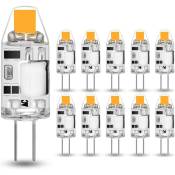 Lot de 10 ampoules LED G4 2 W - Remplace les ampoules halogènes 20 W - Blanc chaud 3000 K - 200 lm - 12 V AC/DC G4 - Pas de scintillement - Intensité