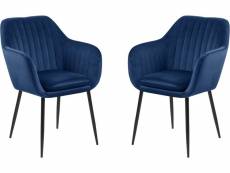Lot de 2 chaises avec accoudoirs en velours "ida" - bleu